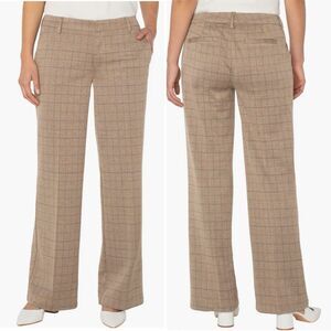 Liverpool Kelsey Windowpane Plaid Wide Leg Pants Tan 14
